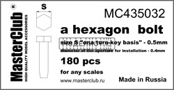 головка болта, размер под ключ -0.5mm;  диаметр отверстия для монтажа-0.4mm; 180 шт.