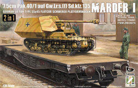 7.5cm PAK.40/1 auf. Gw.Lr.s.(f) Sd.Kfz.135 Marder I German 50 ton type SSy45 Flatcar Schwerer Platformwagen 35075